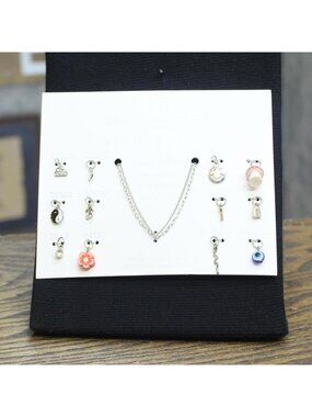 NWT Madison Tyler & 12 Days of Charms Chain Necklace Set Silver Gray Multi 16"